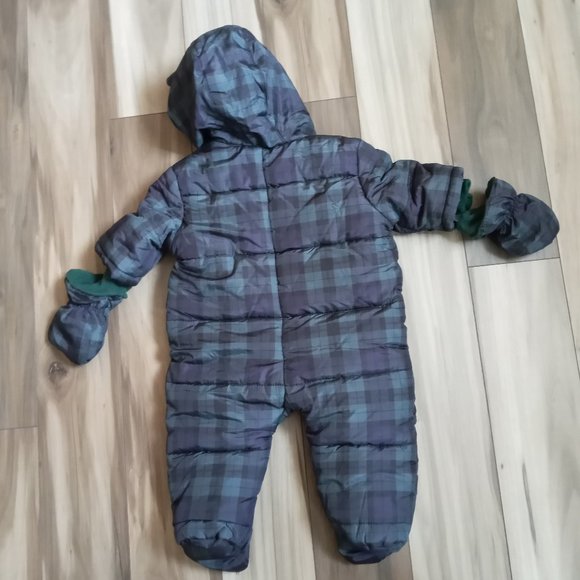 The Children's Place Baby Boys Bear Snowsuit Plaid Fleece lined Mittens … - Picture 4 of 6